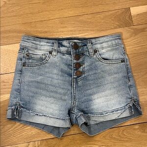 Copper Key Light Blue Button-Front Denim Shorts